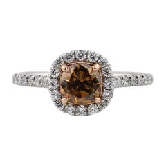 1.67ct Fancy Yellow Brown Cushion Cut Diamond Engagement Ring