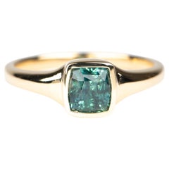 1.67ct Montana Sapphire Bezel Set Signet Engagement Ring 14K Gold R6783