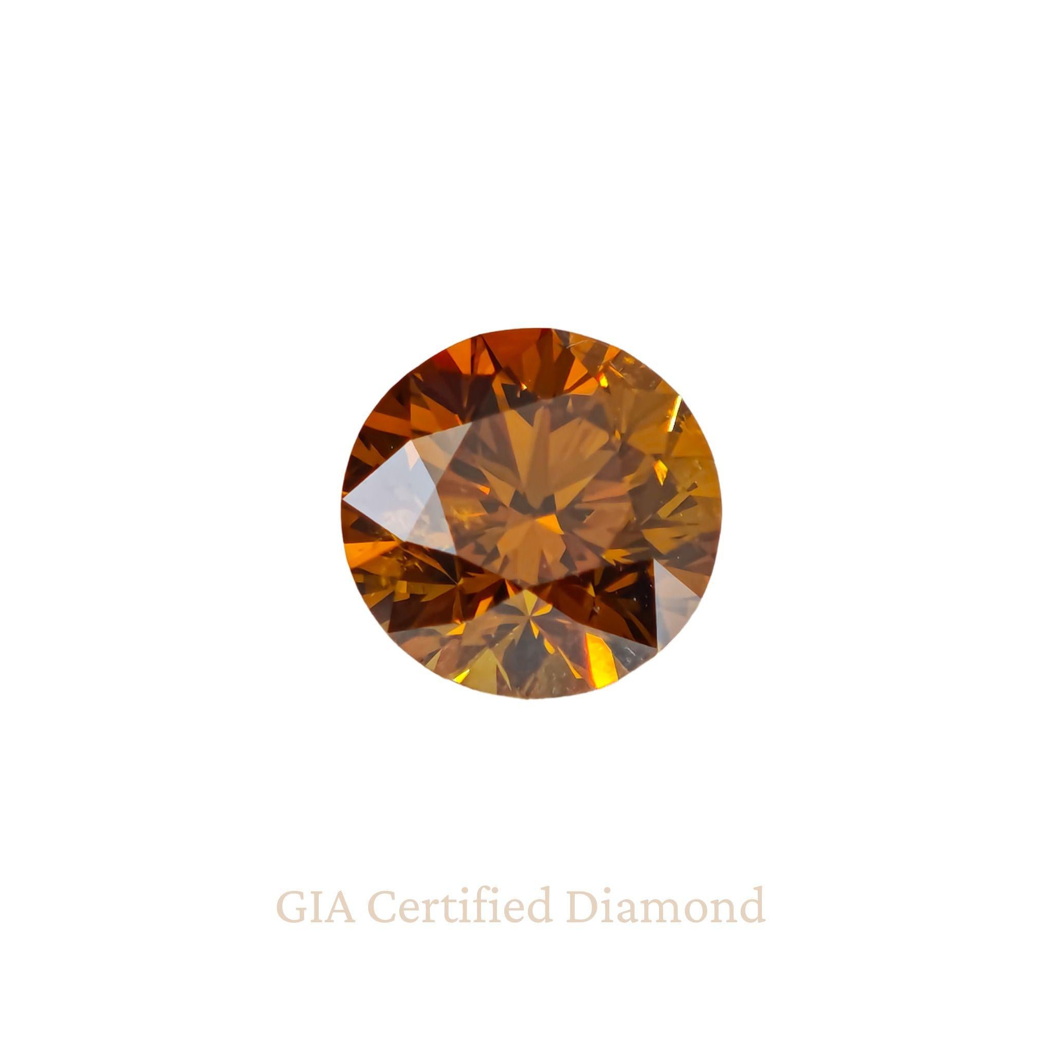 Diamant de 1,67 carat de couleur naturelle jaune-orange brunâtre  Taille ronde Brilliante, GIA en vente 8