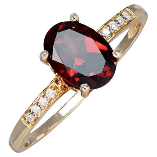 1.67ct Oval Cut Natural Garnet Engagement Ring, 14k Yellow Gold For Sale