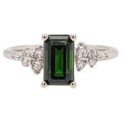 1.67ct Tourmaline Ring w Diamond Accents in 14K Solid White Gold Emerald 8x5mm