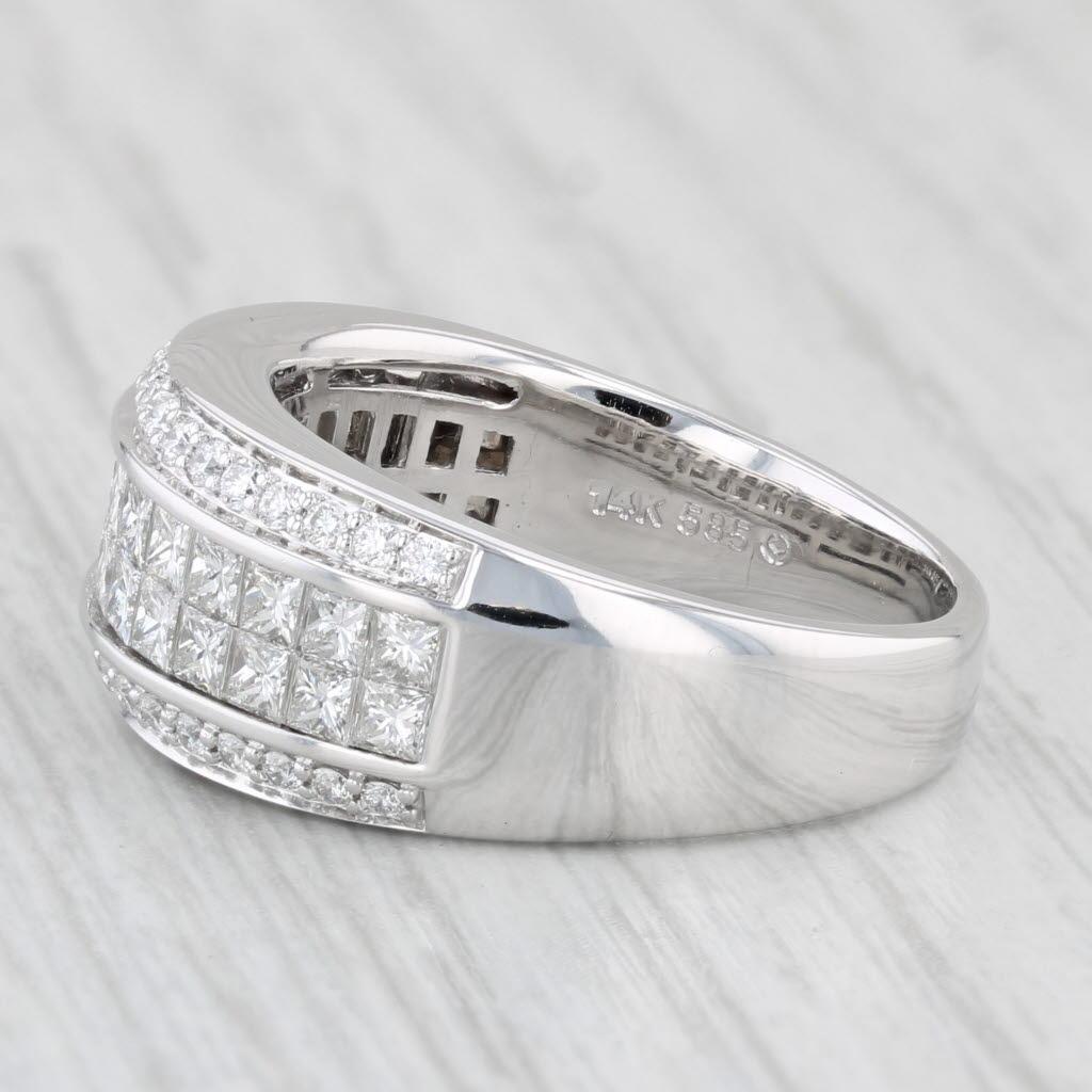 Bague d'anniversaire de mariage en or blanc 14 carats avec diamants 1,67 carat, taille 7 en vente 2