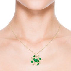 Anhänger in Form eines Olivenzweigs mit rundem Smaragd, 1,67 Karat Gesamtgewicht, aus 14-karätigem Gold