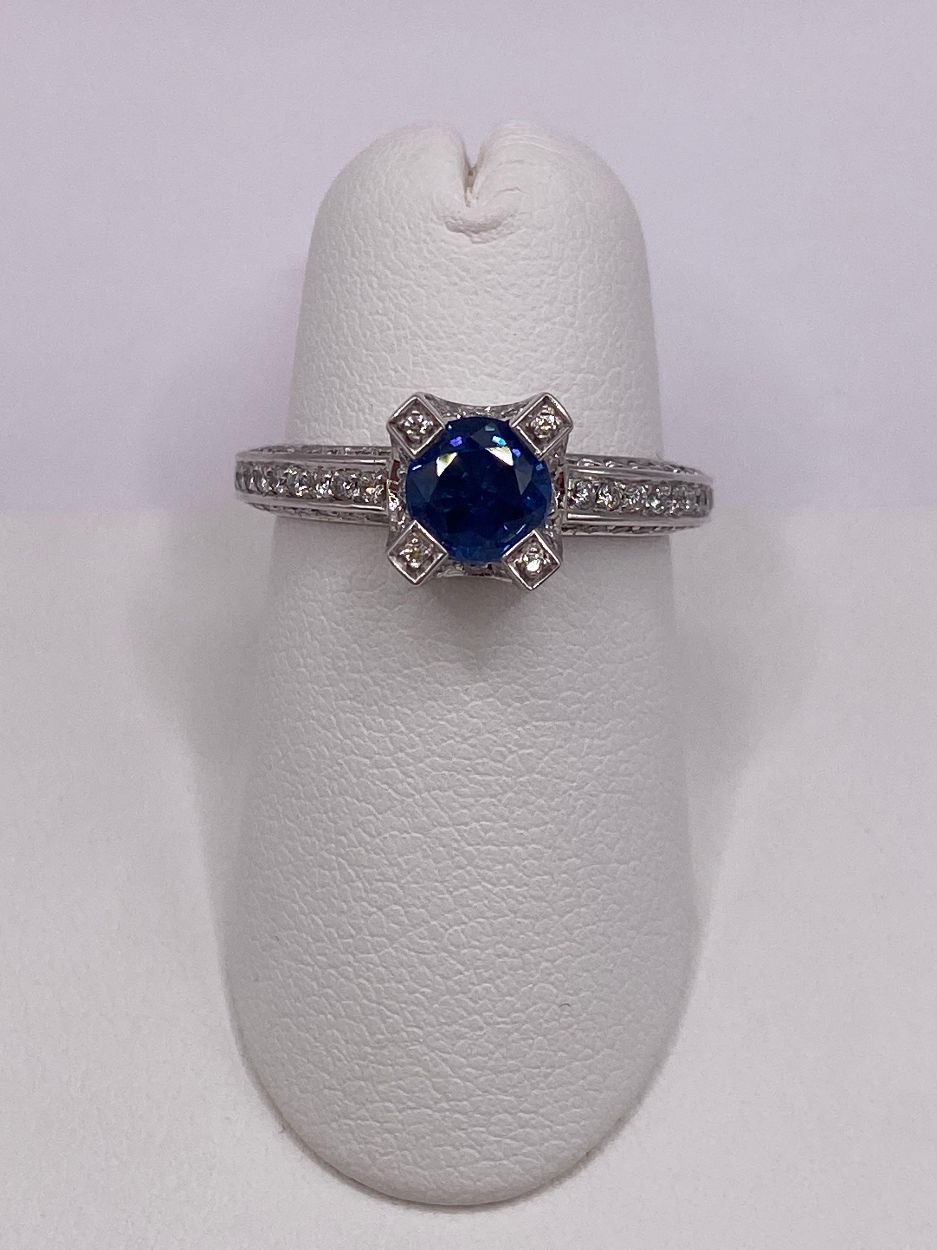 Modern 1.67ctw Sapphire & Diamond Pave Set Ring in 14KT White Gold For Sale