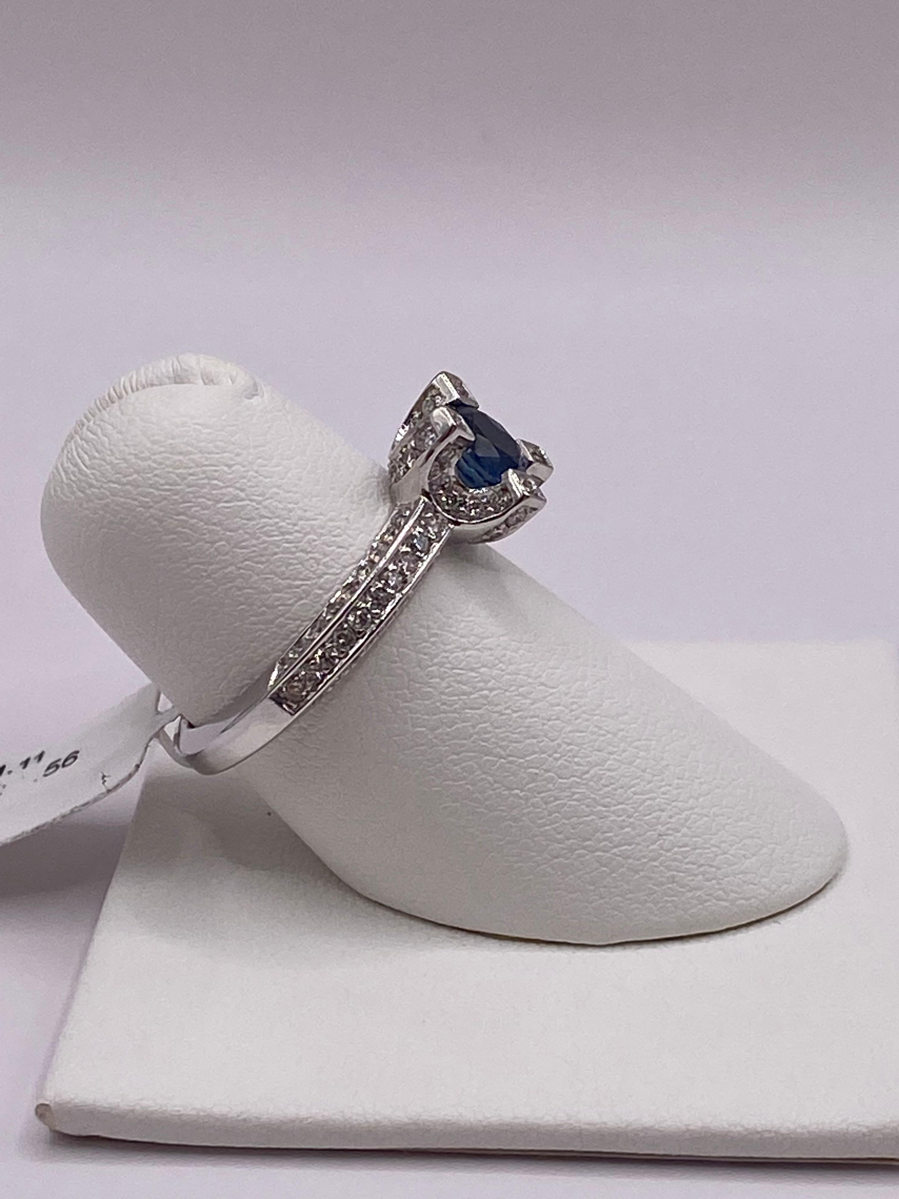 Round Cut 1.67ctw Sapphire & Diamond Pave Set Ring in 14KT White Gold For Sale