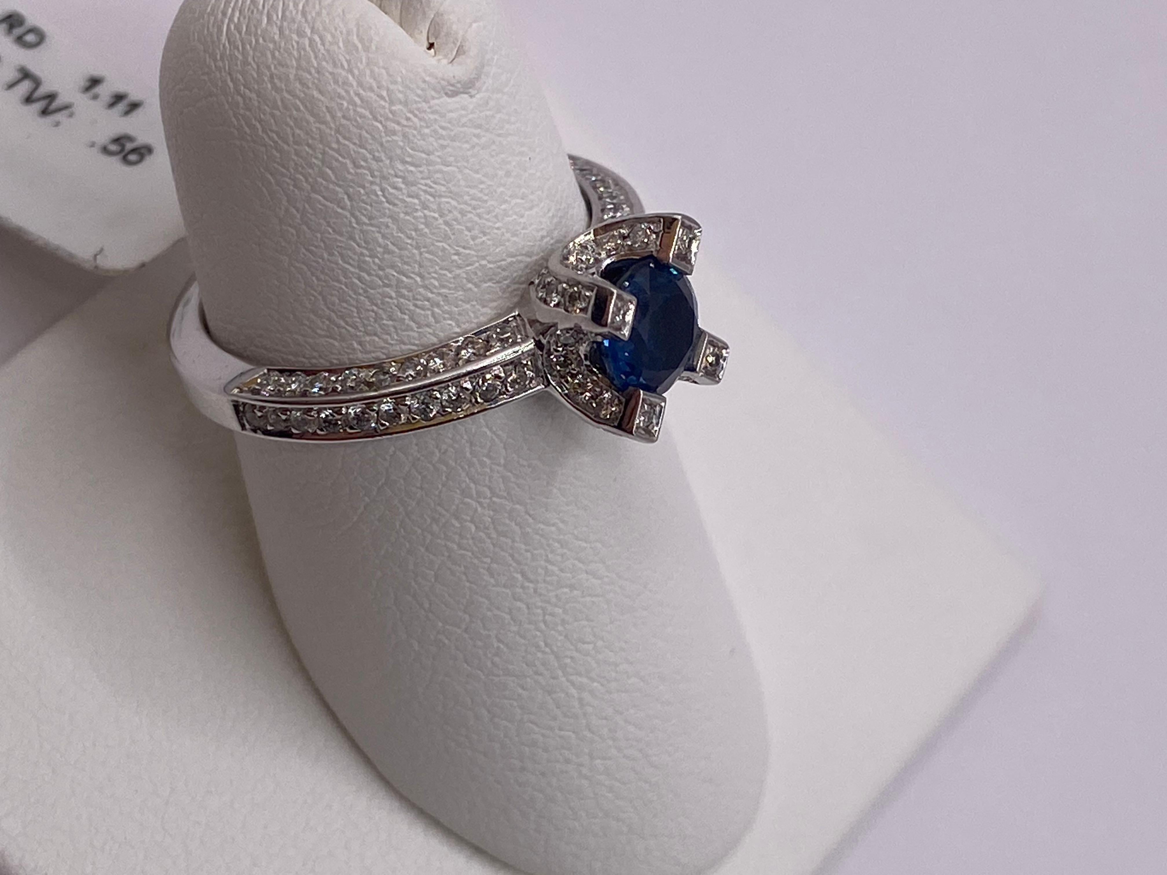 1.67ctw Sapphire & Diamond Pave Set Ring in 14KT White Gold In New Condition For Sale In New York, NY