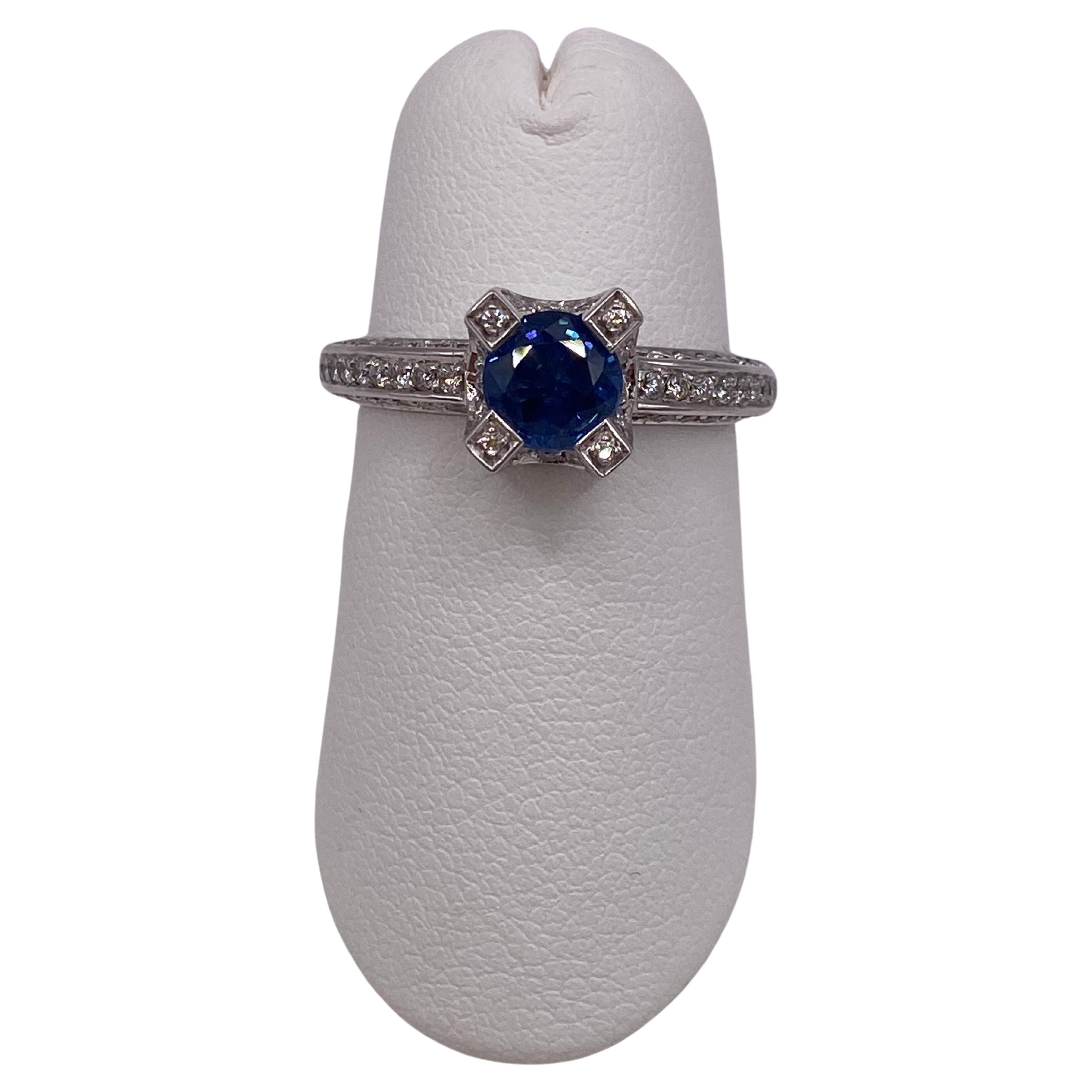 1.67ctw Sapphire & Diamond Pave Set Ring in 14KT White Gold For Sale