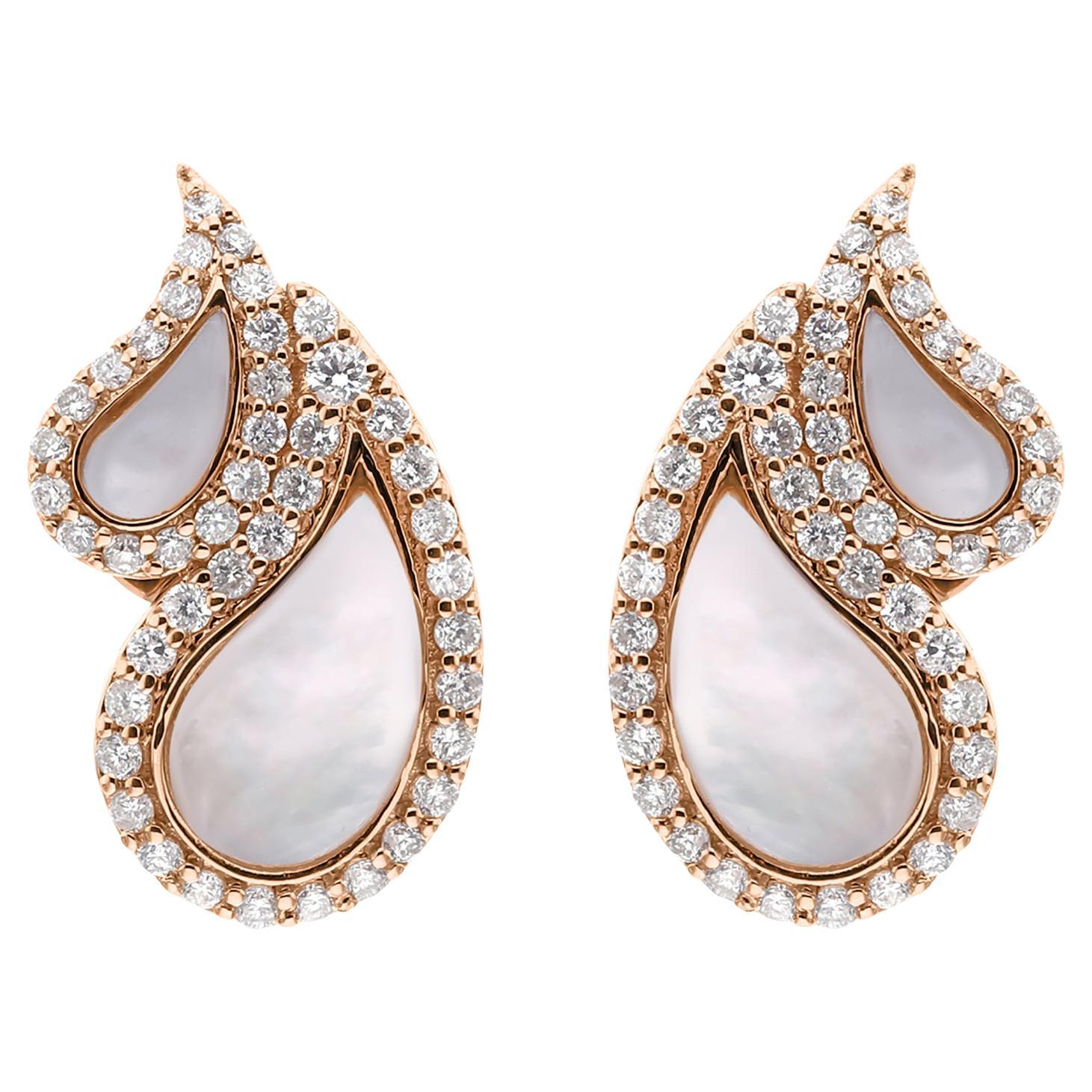 1.67TCW Mother of Pearl SI/H Diamond Halo 14k Yellow Gold Stud Earrings