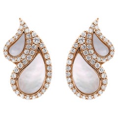 1.67TCW Mother of Pearl SI/H Diamond Halo 14k Yellow Gold Stud Earrings