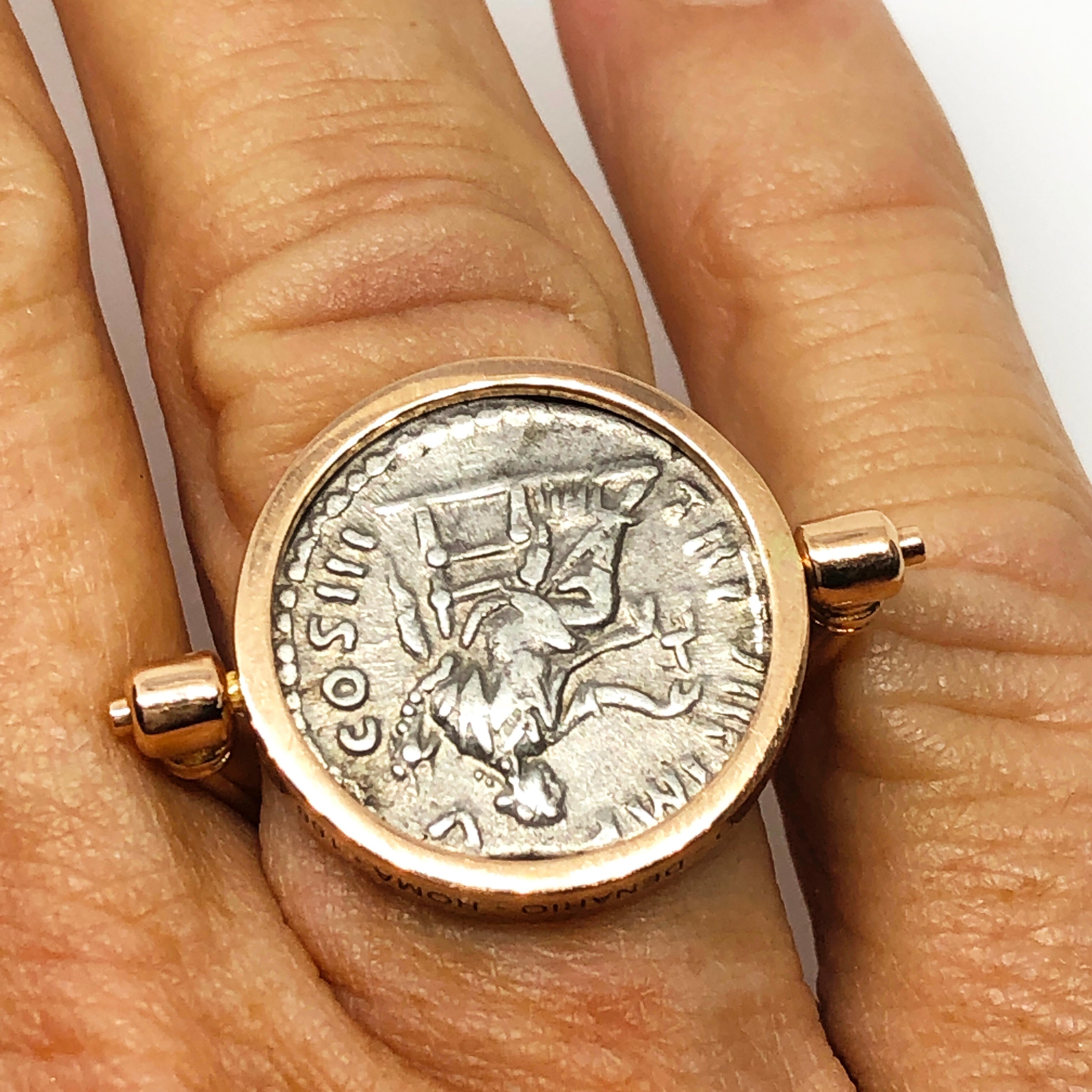 168 A.D. Lucio Vero/Aequitas Silver Roman Coin 18K Gold Unisex Rotating Ring 5
