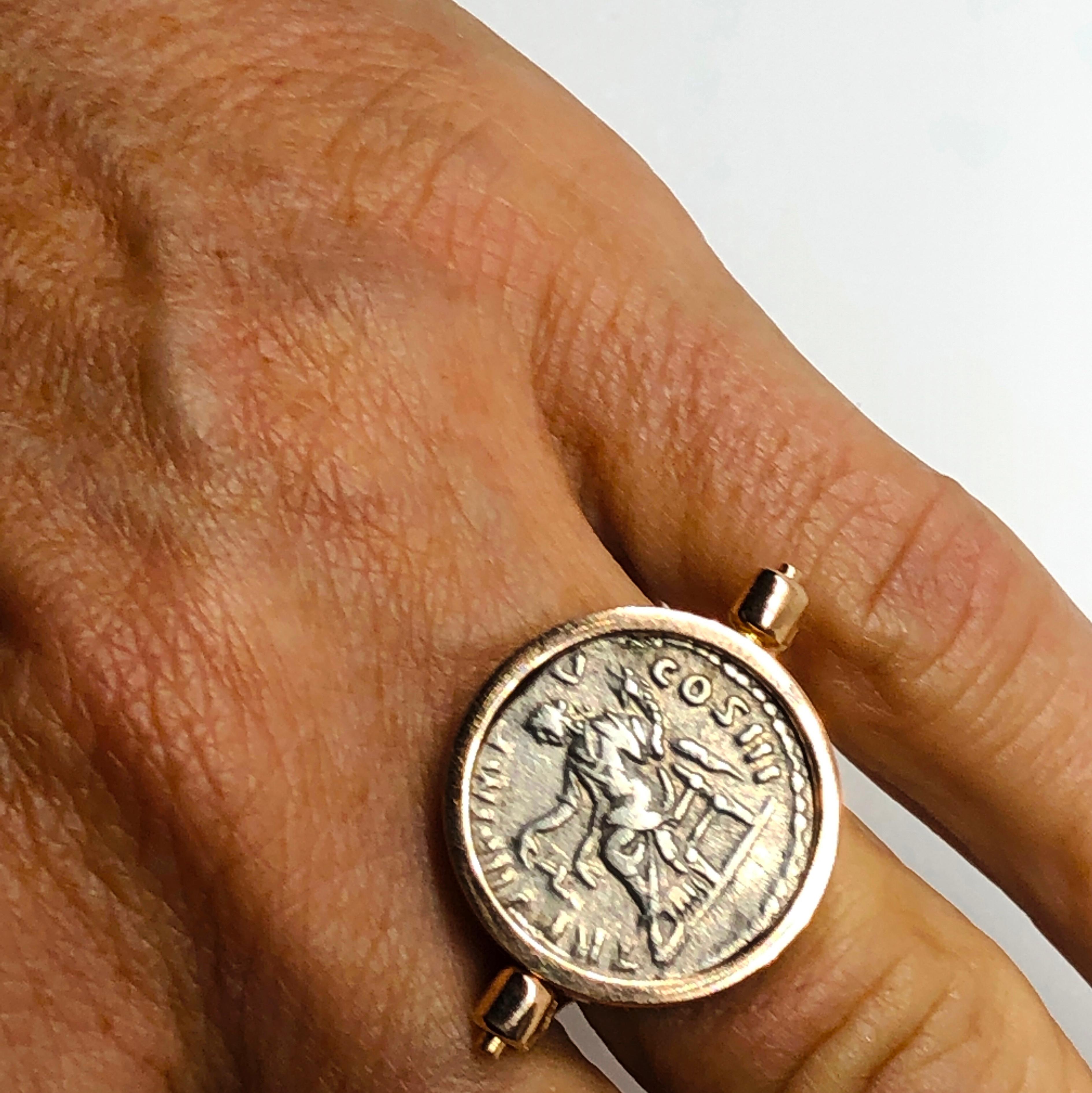 168 A.D. Lucio Vero/Aequitas Silver Roman Coin 18K Gold Unisex Rotating Ring 6