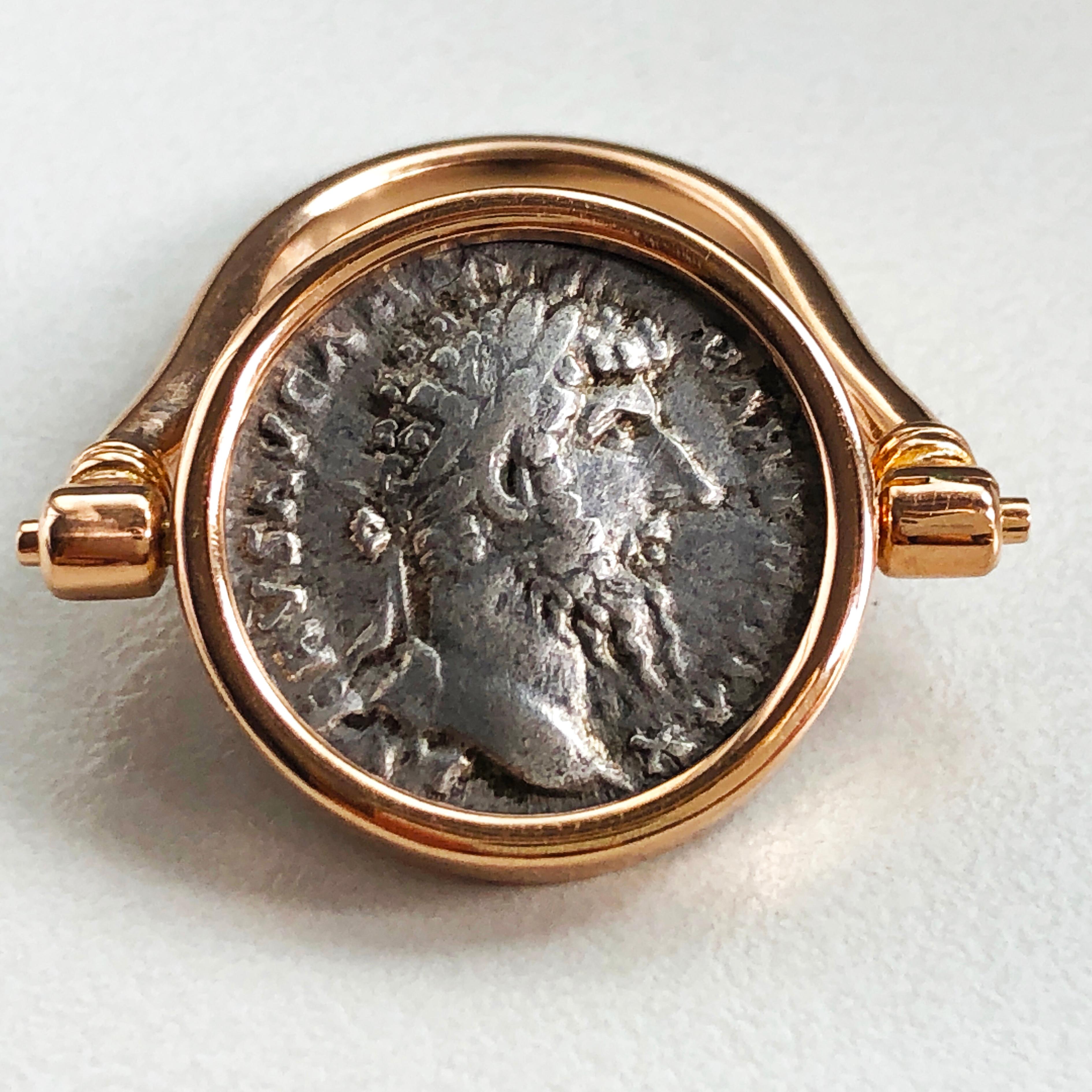 168 A.D. Lucio Vero/Aequitas Silver Roman Coin 18K Gold Unisex Rotating Ring 2