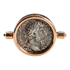 168 A.D. Lucio Vero/Aequitas Silver Roman Coin 18K Gold Unisex Rotating Ring