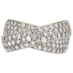1.68 Carat 14 Karat White Gold Diamond Crossover Band Ring
