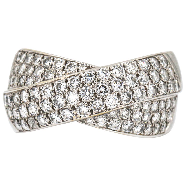1.68 Carat 14 Karat White Gold Diamond Crossover Band Ring For Sale at ...