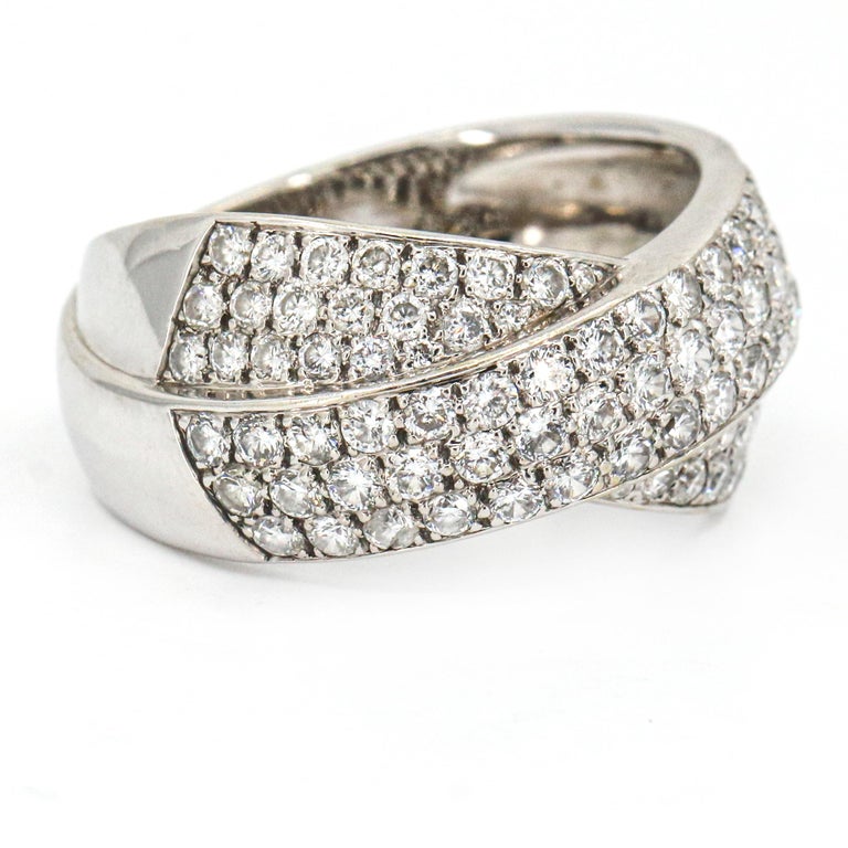 1.68 Carat 14 Karat White Gold Diamond Crossover Band Ring For Sale at ...