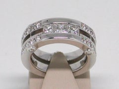 1.68 Carat 18 Karat White Gold Cocktail Dress Princess Diamond Memory Band Ring