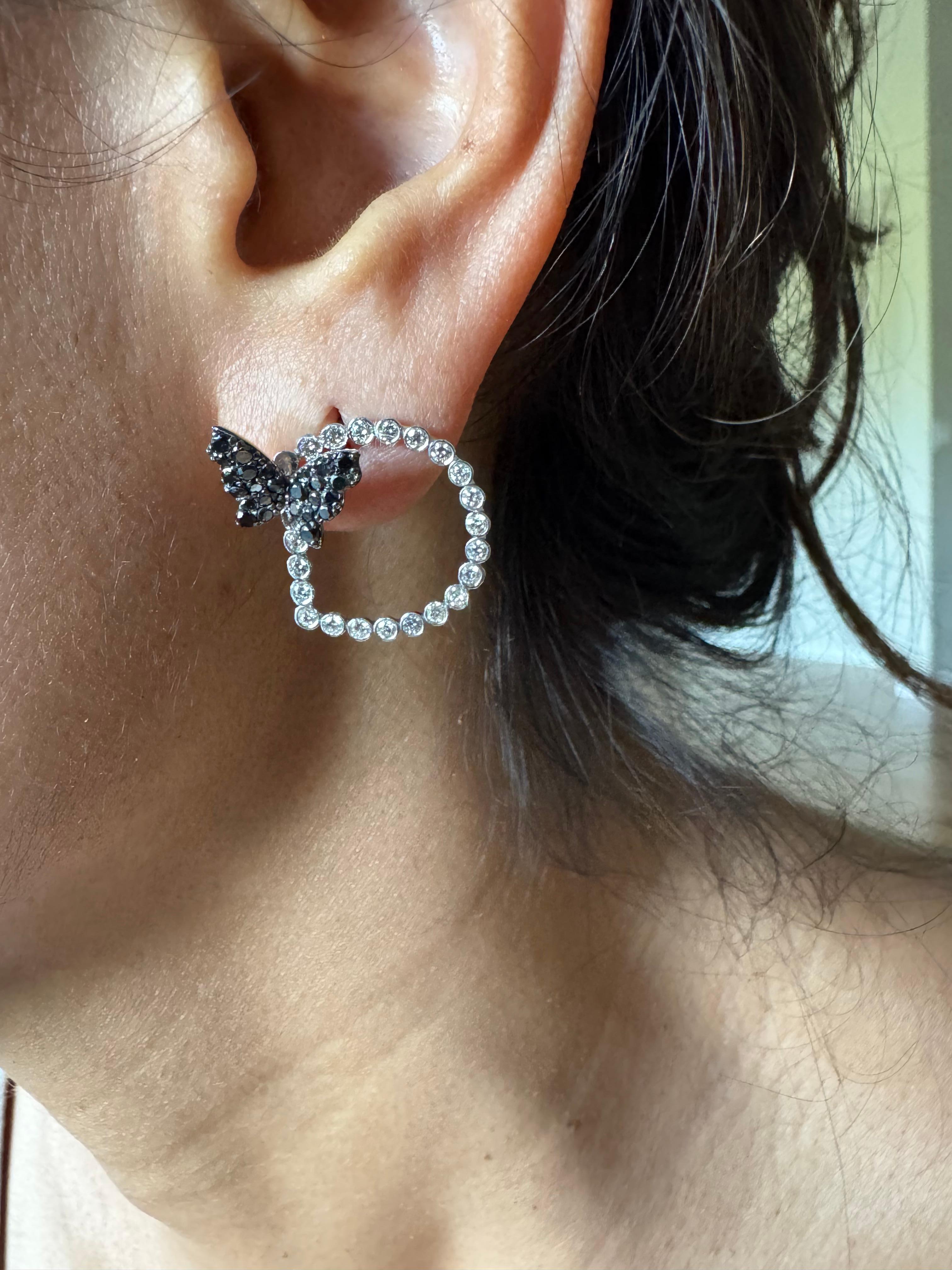 Boucles d'oreilles papillon en or blanc 14 carats et diamants noirs 1,68 carat en vente 6