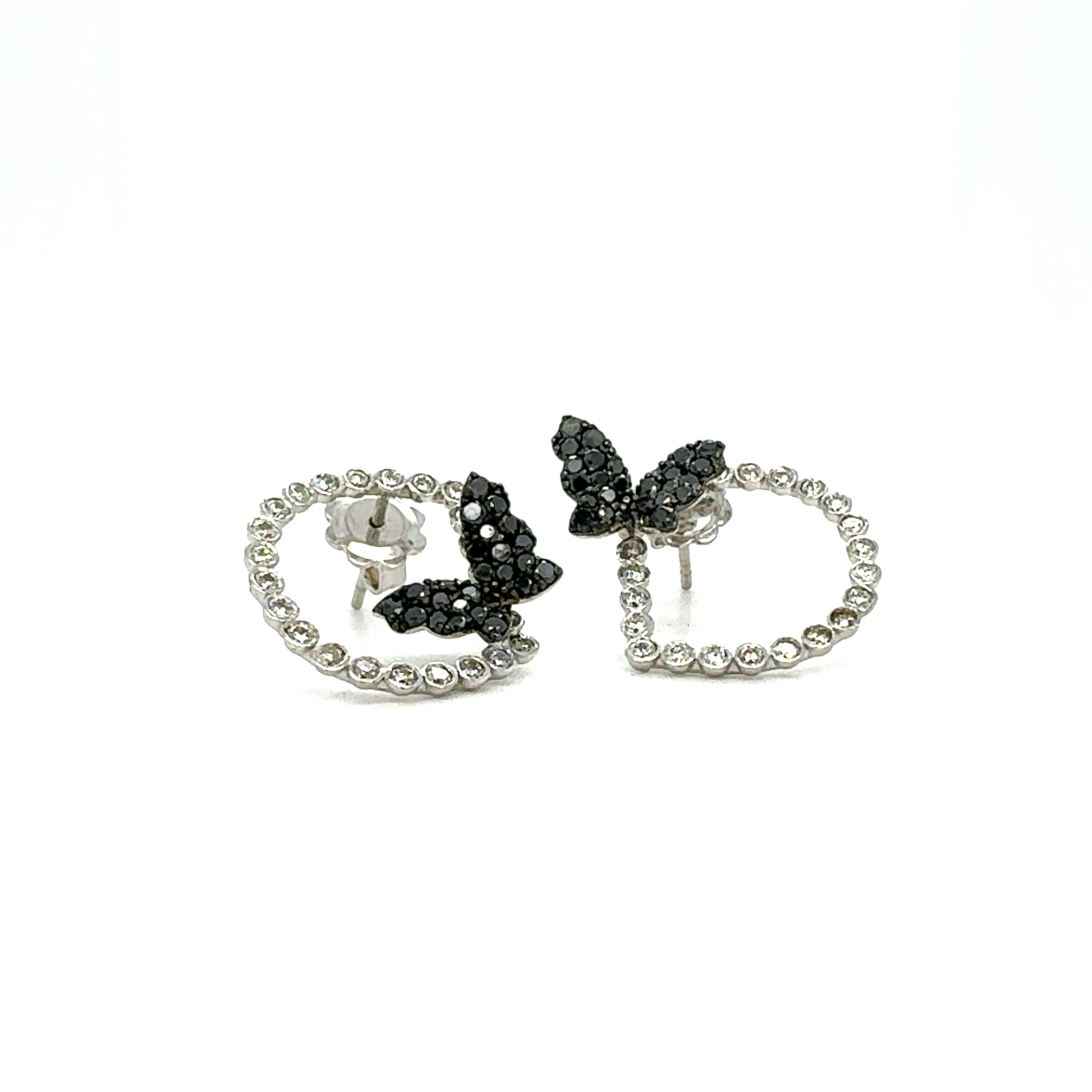 Boucles d'oreilles papillon en or blanc 14 carats et diamants noirs 1,68 carat en vente 3