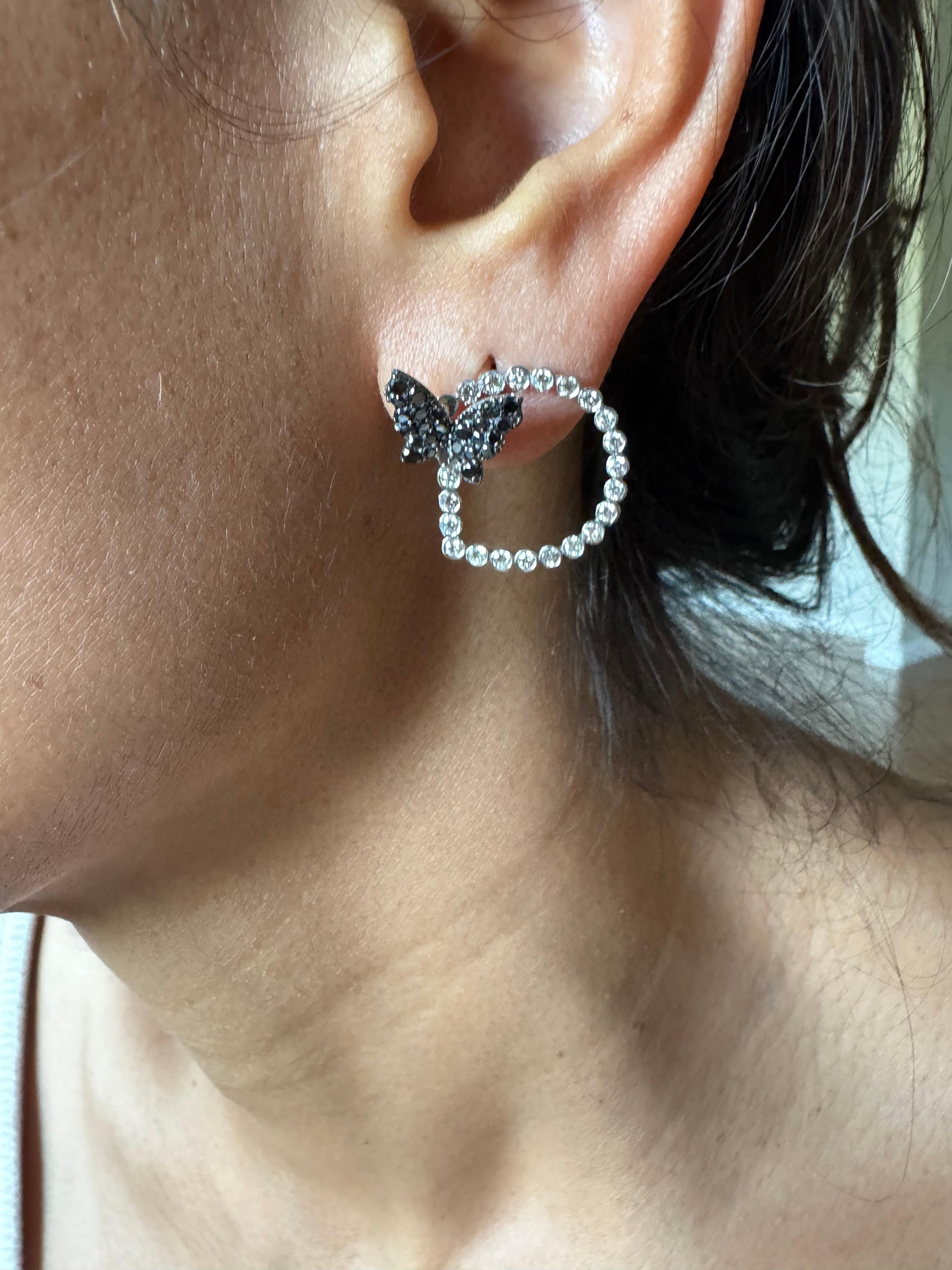 Boucles d'oreilles papillon en or blanc 14 carats et diamants noirs 1,68 carat en vente 7