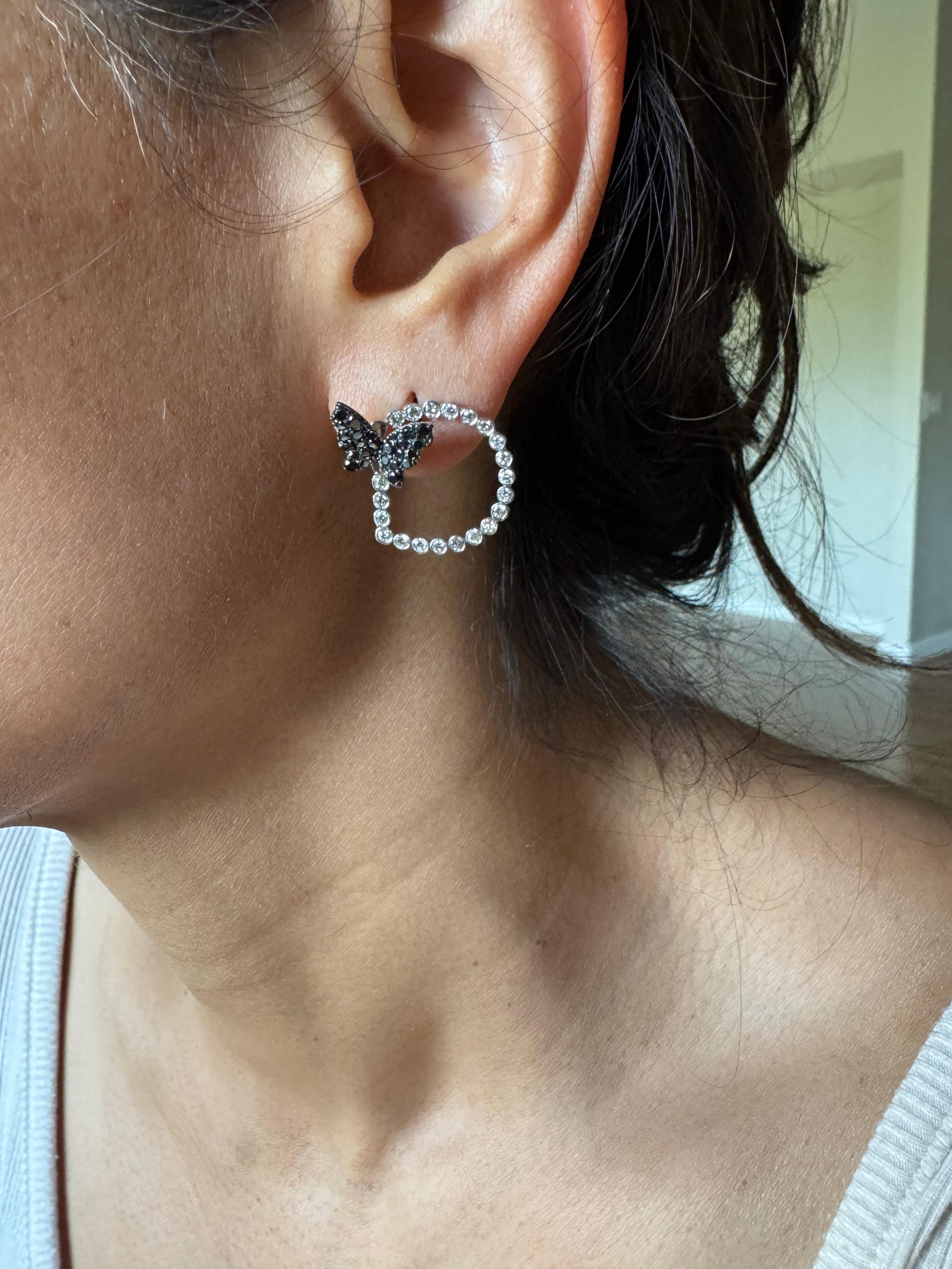 Boucles d'oreilles papillon en or blanc 14 carats et diamants noirs 1,68 carat en vente 8
