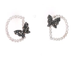 1.68 Karat Schwarzer Diamant Schmetterling 14 Karat Weißgold Ohrringe