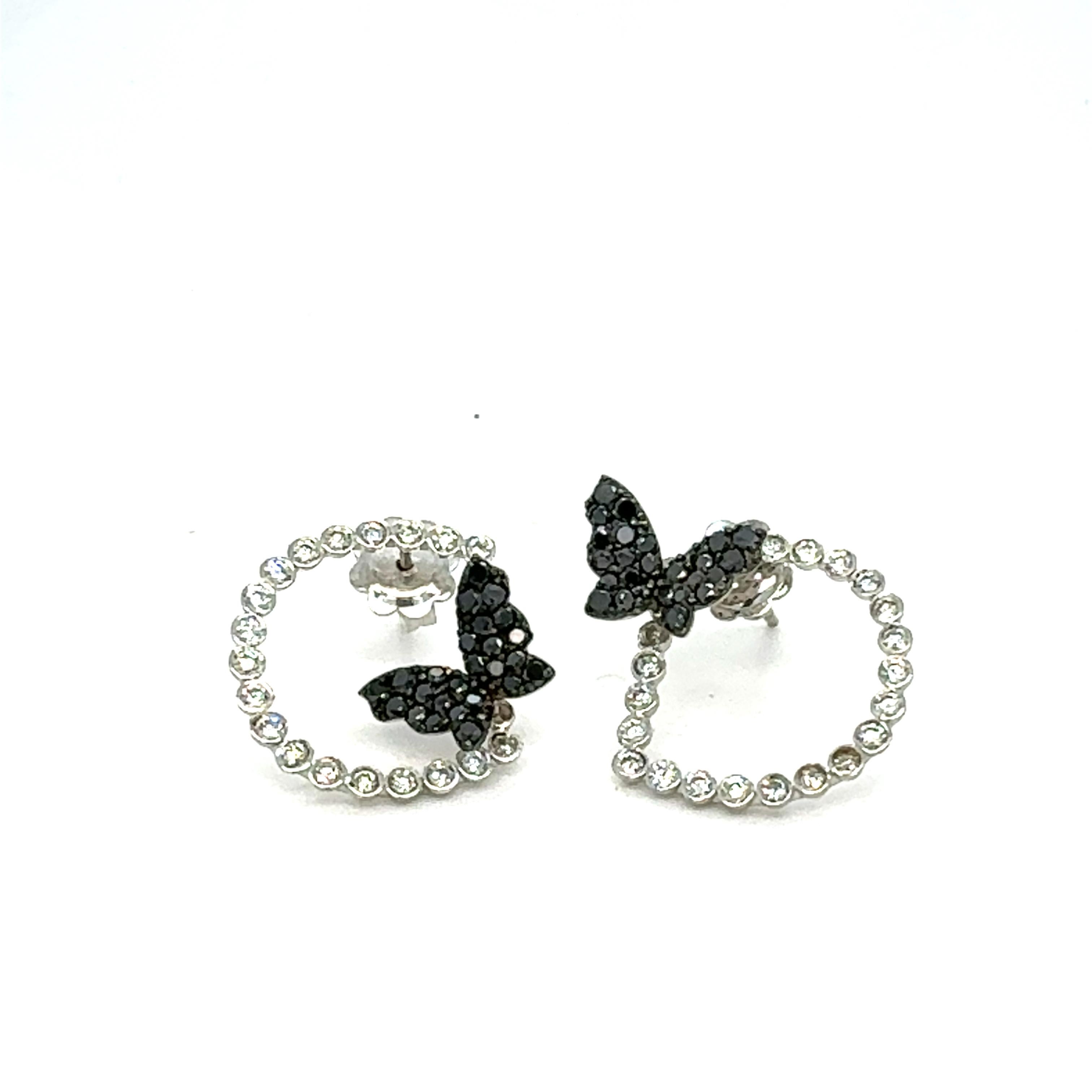 Contemporain Boucles d'oreilles papillon en or blanc 14 carats et diamants noirs 1,68 carat en vente
