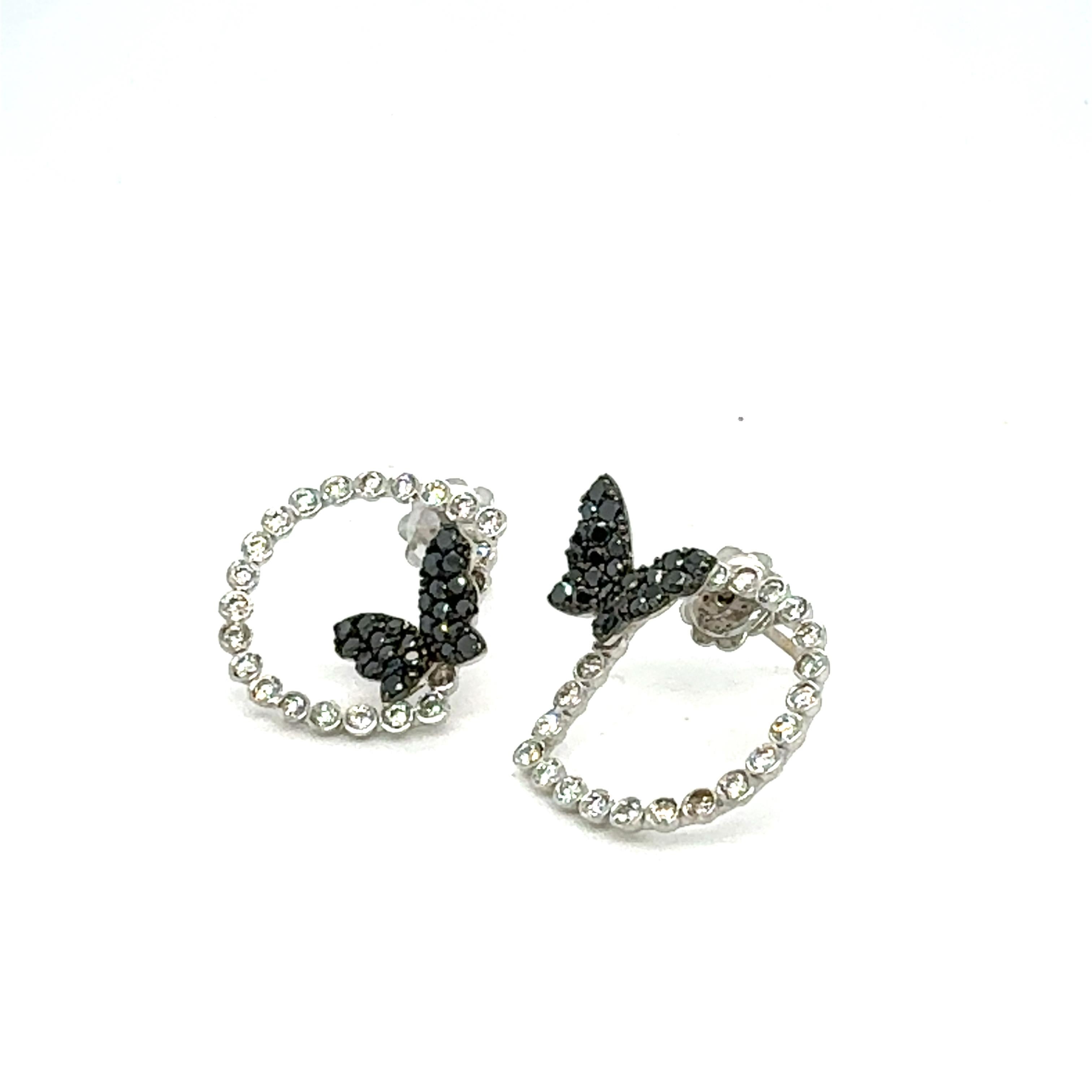 Boucles d'oreilles papillon en or blanc 14 carats et diamants noirs 1,68 carat Neuf - En vente à Los Angeles, CA