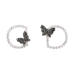 1.68 Carat Black Diamond Butterfly 14 Karat White Gold Earrings