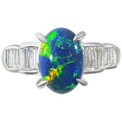 1.68 Carat Black Opal and Diamond Platinum Ring