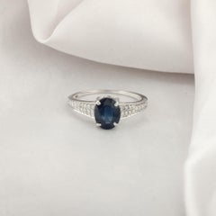 1.68 Carat Blue Sapphire 0.16 Carat SI/H Diamond Ring 18k White Gold Jewelry