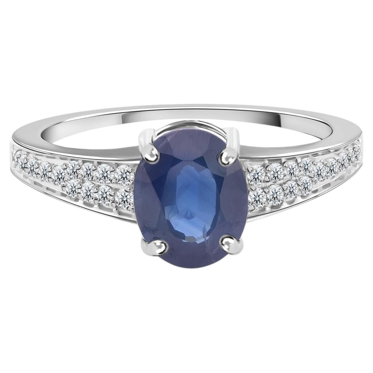 Im Angebot: 1,68 Karat Blauer Saphir 0,16 Karat SI/H Diamant Ring 18k Weißgold Schmuck ()