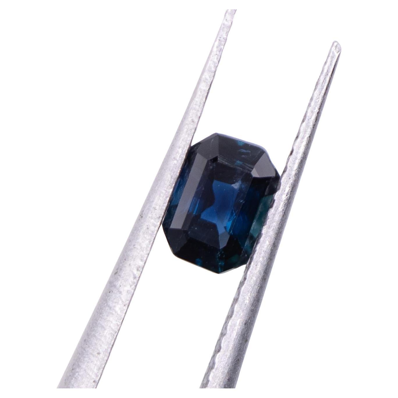 1.68 Carat Blue Sapphire Loose Gemstone Emerald cut 6x4mm For Sale