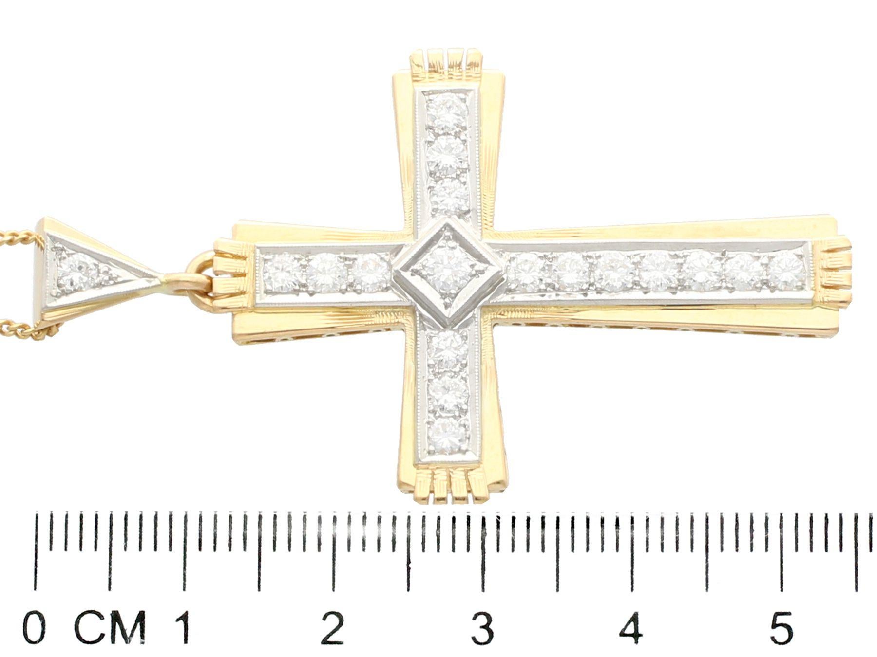 Round Cut Vintage 1.68 Carat Diamond and 18 Karat Yellow Gold Cross Pendant, circa 1940
