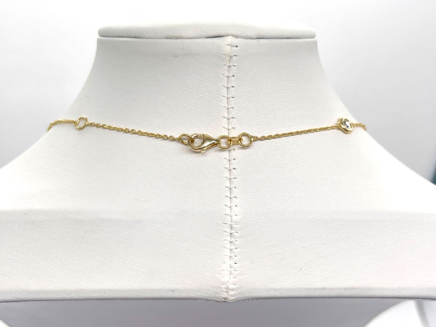 10 Station Diamond by the yard necklace set in Italian made 14K yellow gold. 
Total weight is 1.68 carats. Beautiful shiny stones. 
Length 18 inch 4.48 grams. Average F-I Natural Diamond

*Free shipping within U.S*