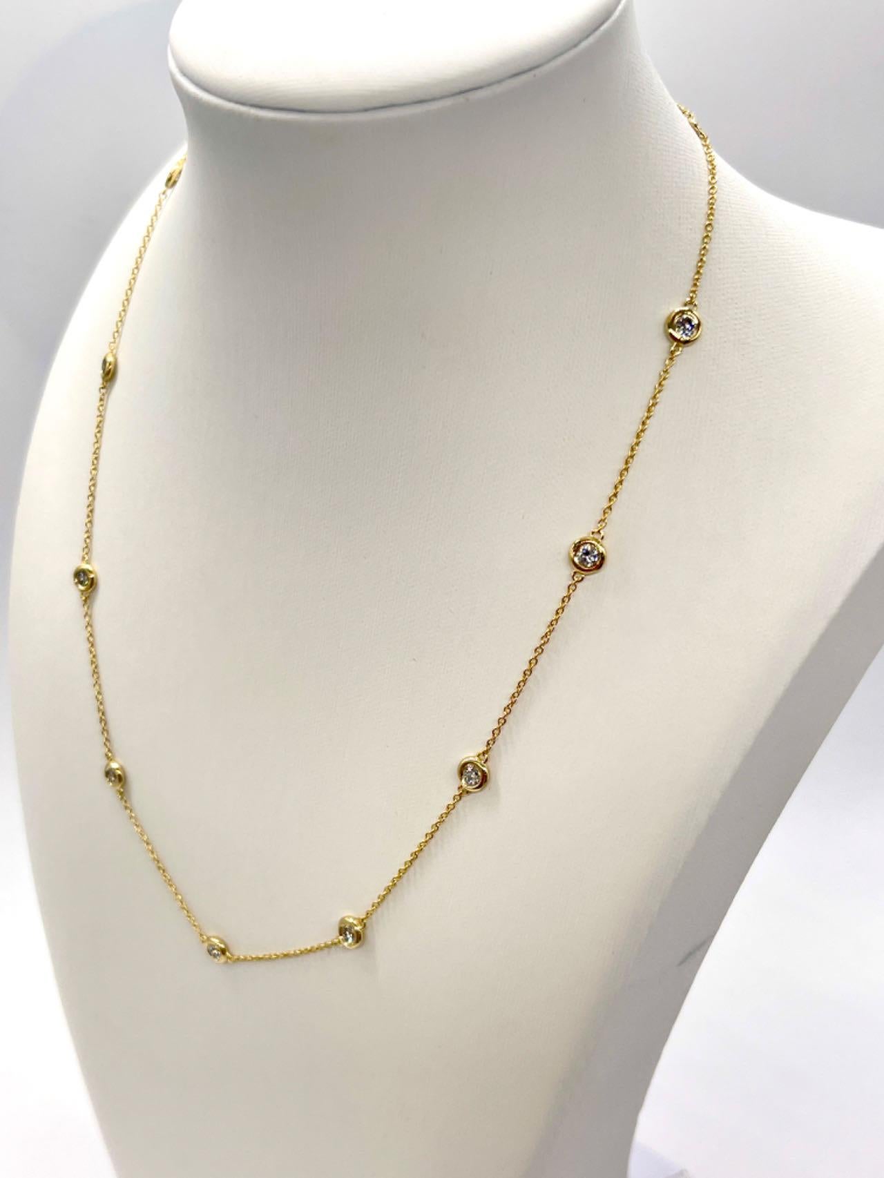 Modern 1.68 Carat Diamond By The Yard 10 Station Necklace 14K Yellow Gold 18