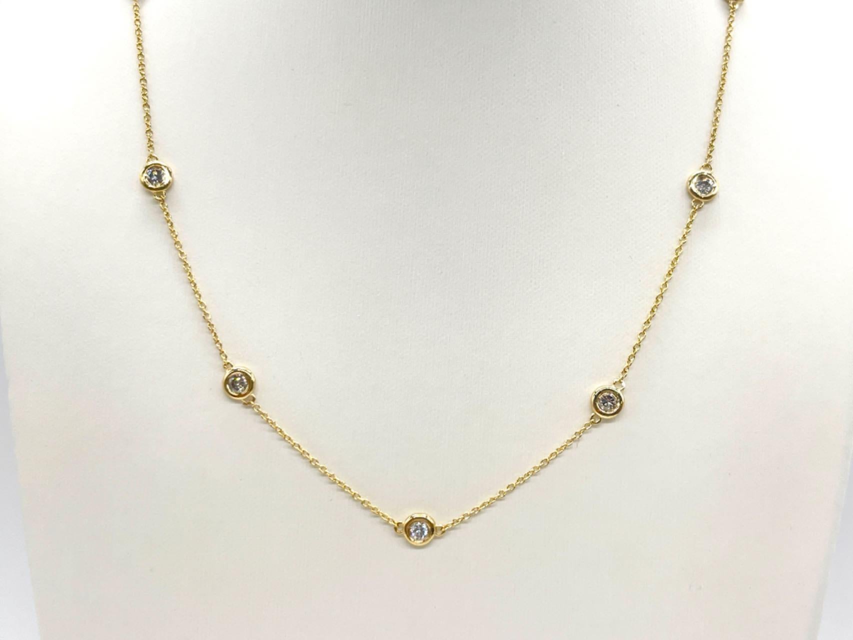 1.68 Carat Diamond By The Yard 10 Station Necklace 14K Yellow Gold 18