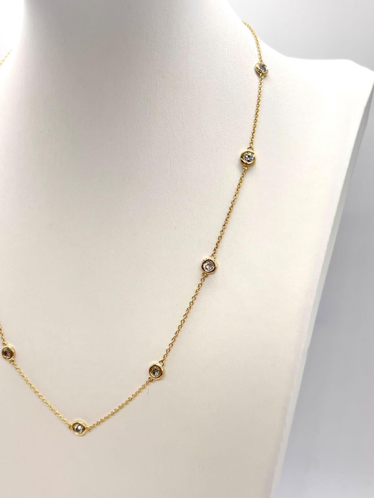Women's or Men's 1.68 Carat Diamond By The Yard 10 Station Necklace 14K Yellow Gold 18