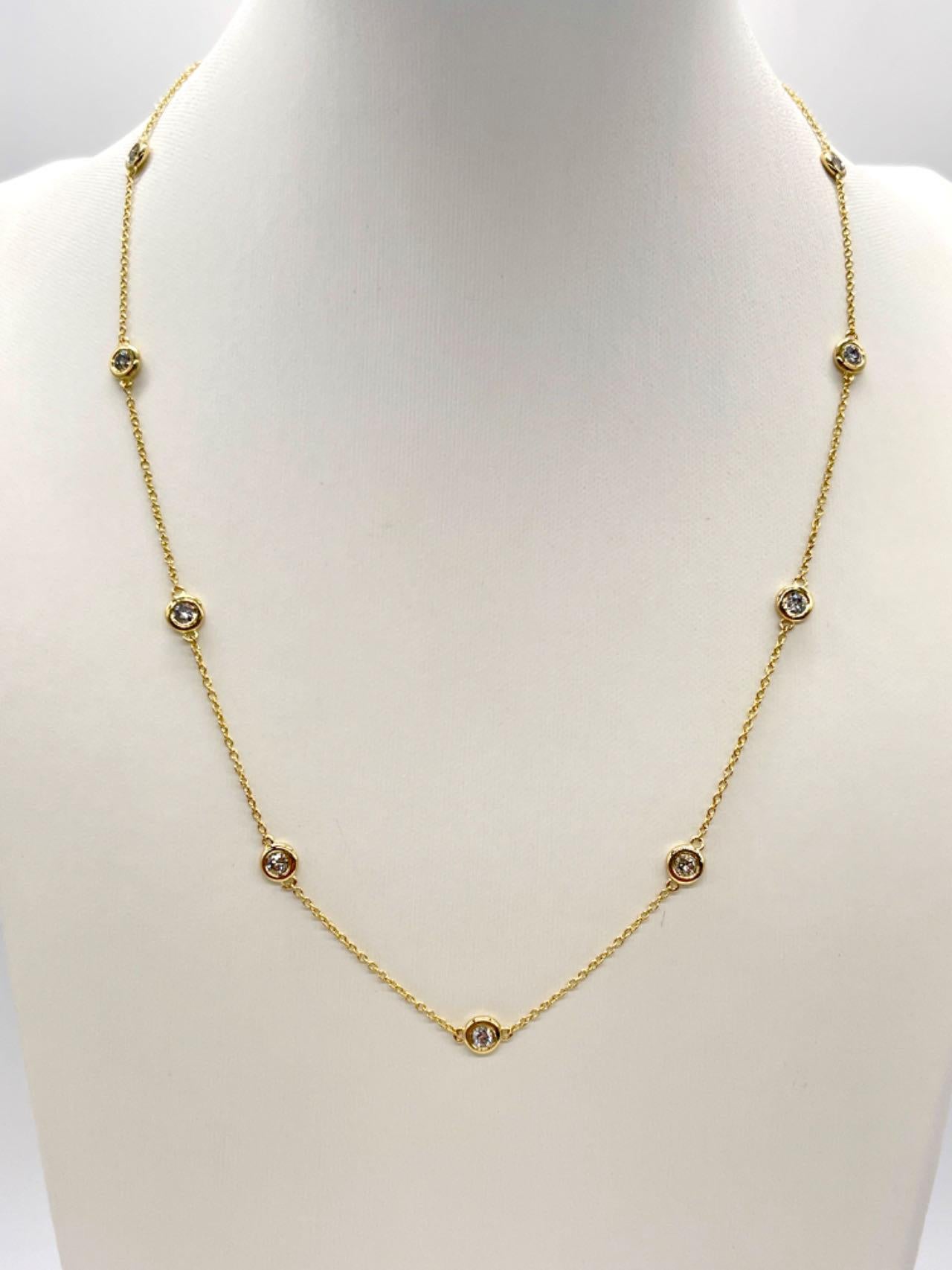 1.68 Carat Diamond By The Yard 10 Station Necklace 14K Yellow Gold 18