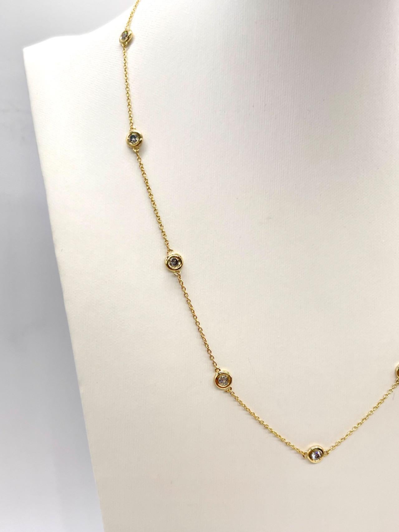 1.68 Carat Diamond By The Yard 10 Station Necklace 14K Yellow Gold 18