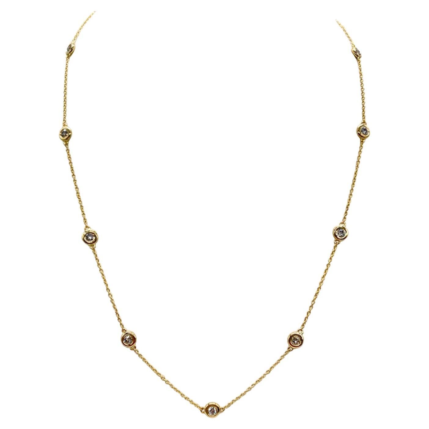 1.68 Carat Diamond By The Yard 10 Station Necklace 14K Yellow Gold 18"