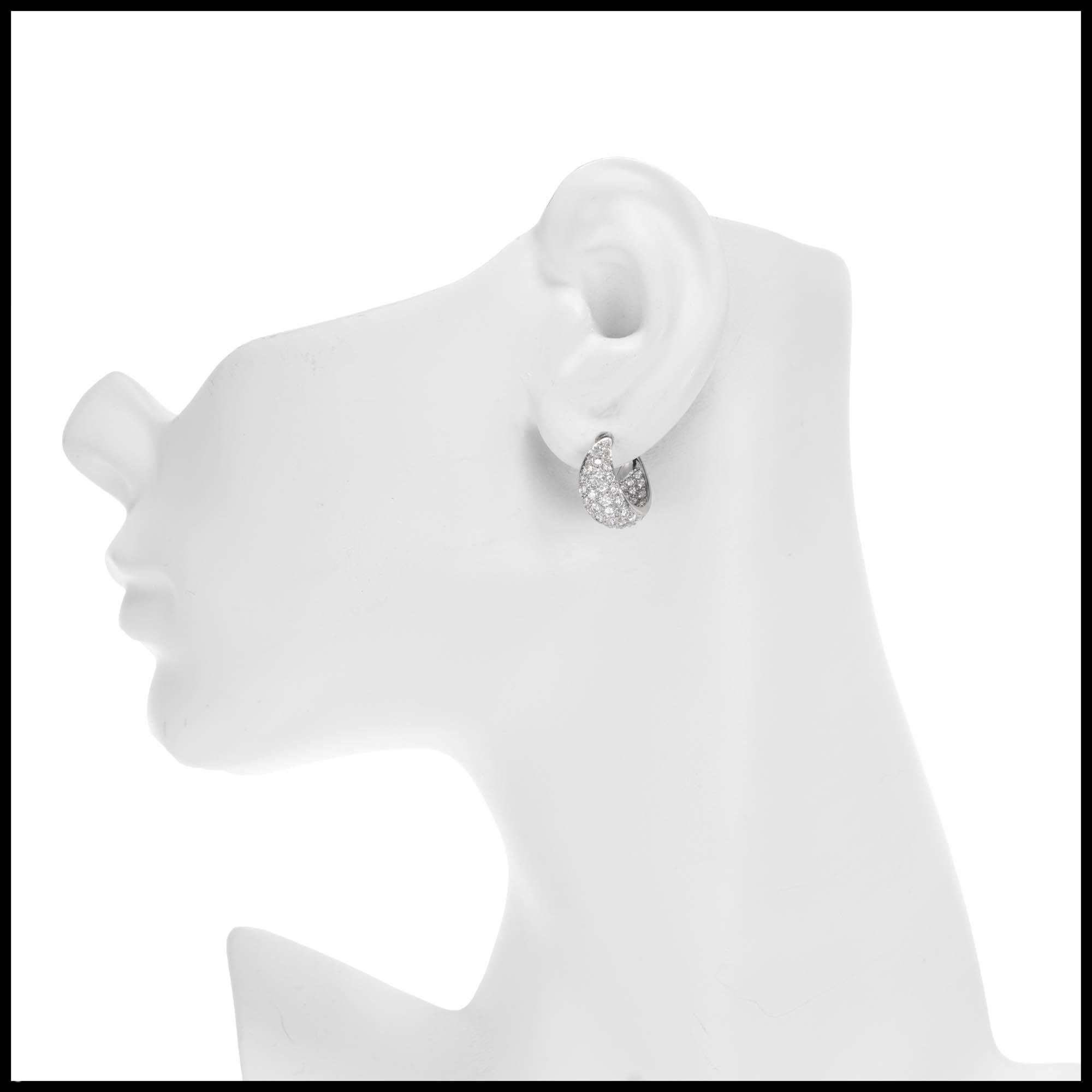 1.68 Carat Diamond Pave Swirl Hoop Platinum Earrings In Good Condition In Stamford, CT