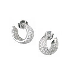 1.68 Carat Diamond Pave Swirl Hoop Platinum Earrings
