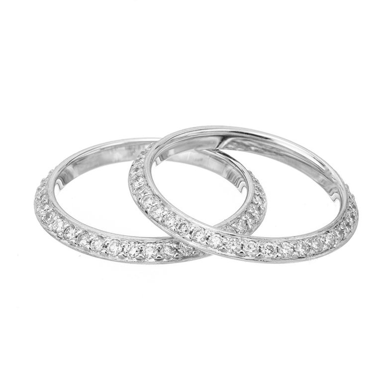 1.68 Carat Diamond White Gold Double Wedding Band Eternity Ring For Sale at 1stDibs