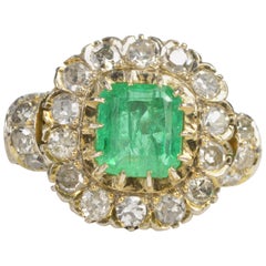 1.68 Carat Emerald 1.32 Carat Mine Cut Diamonds Gold Engagement Ring Antique 1.68 Carat Emerald 1.32 Carat Mine Cut Diamonds Gold Engagement Ring