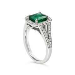 Roman Malakov 1.68 Carats Emerald Cut Emerald & Diamond Halo Engagement Ring