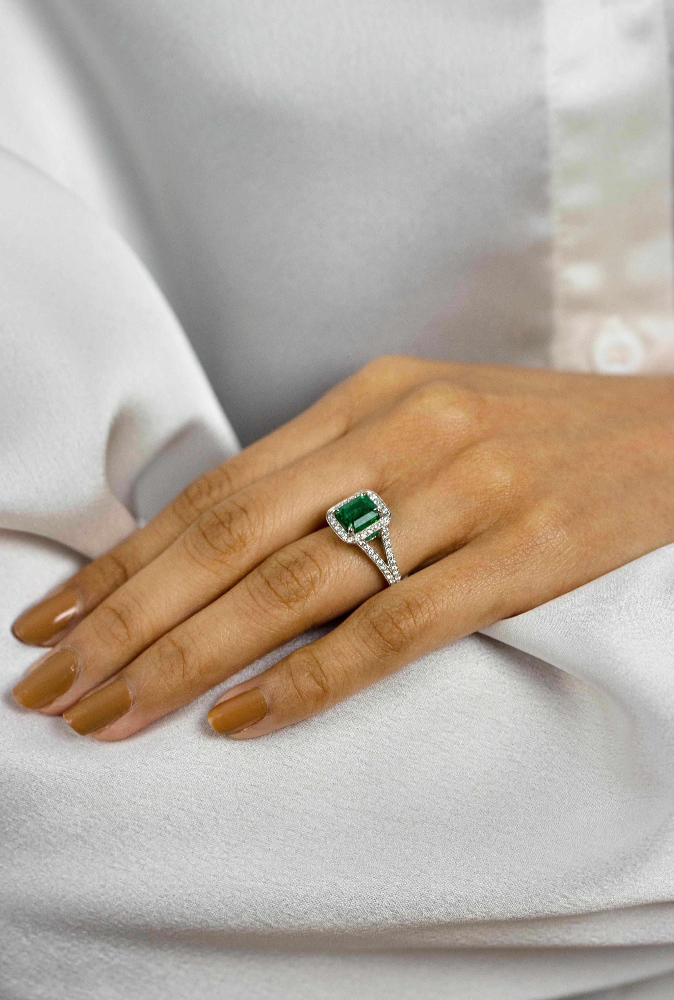 emerald cut halo split shank engagement rings