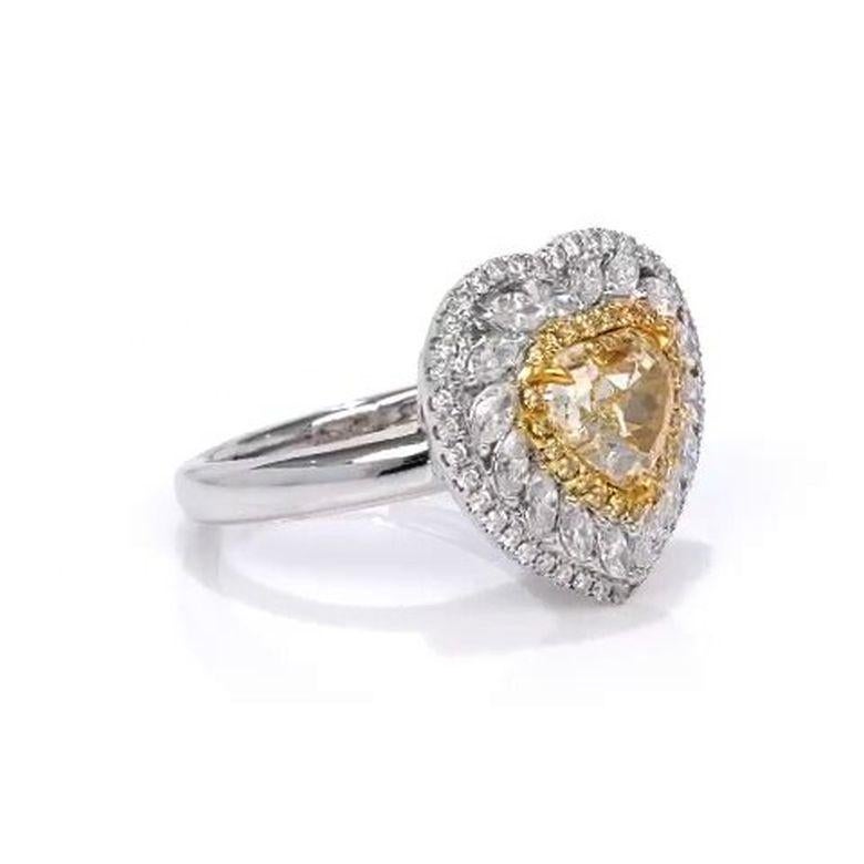 1.68 Carat Fancy Yellow Heart Shape Diamond Halo Engagement Ring In New Condition For Sale In New York, NY