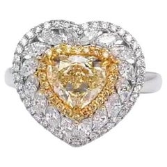 1.68 Carat Fancy Yellow Heart Shape Diamond Halo Engagement Ring