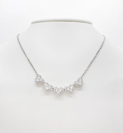 1.68 Carat Five Heart Diamond Necklace Beautiful Fine Jewelry, 18K White Gold